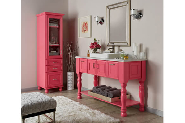 Mid-Continent Chelsea pink vanity cabinet custom paint