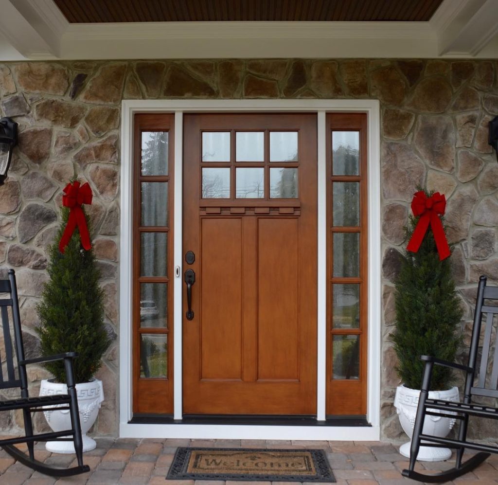 medium brown wooden entry door