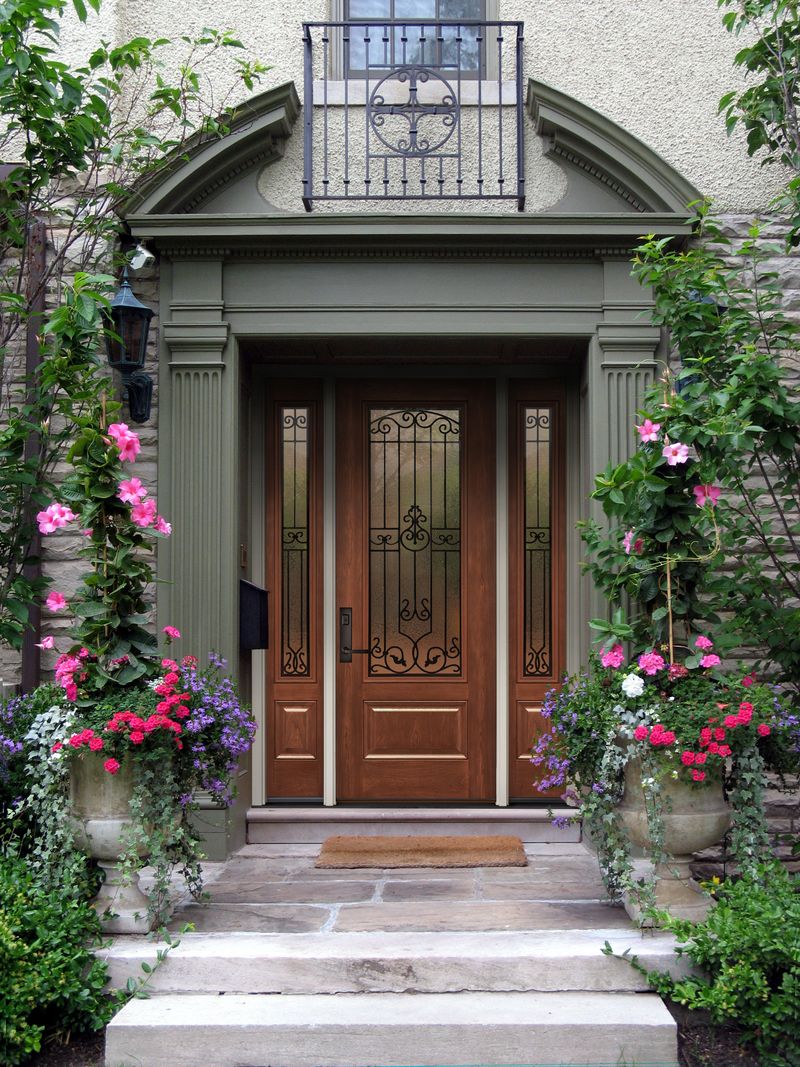 beautiful front door with flowers